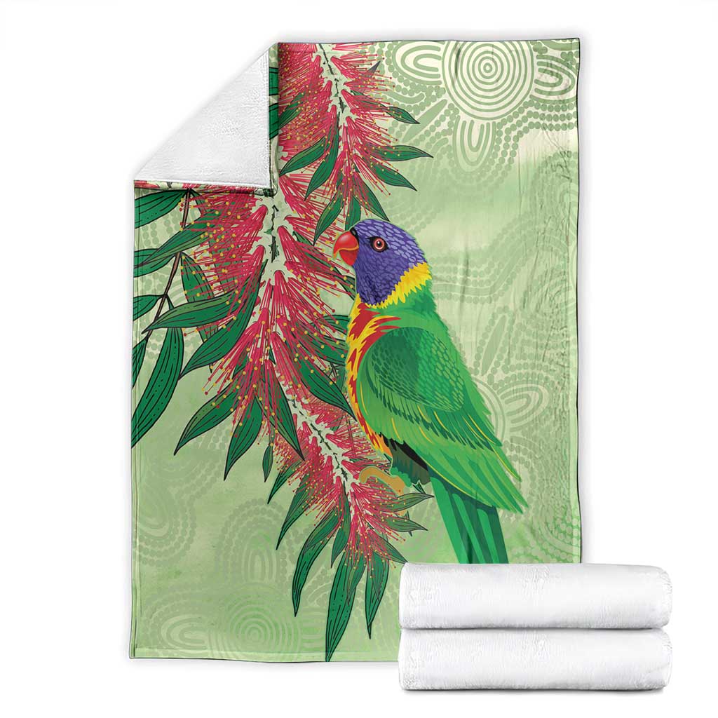 Australia Bottlebrush And Lorikeets Blanket Aboriginal Art - Watercolor Style