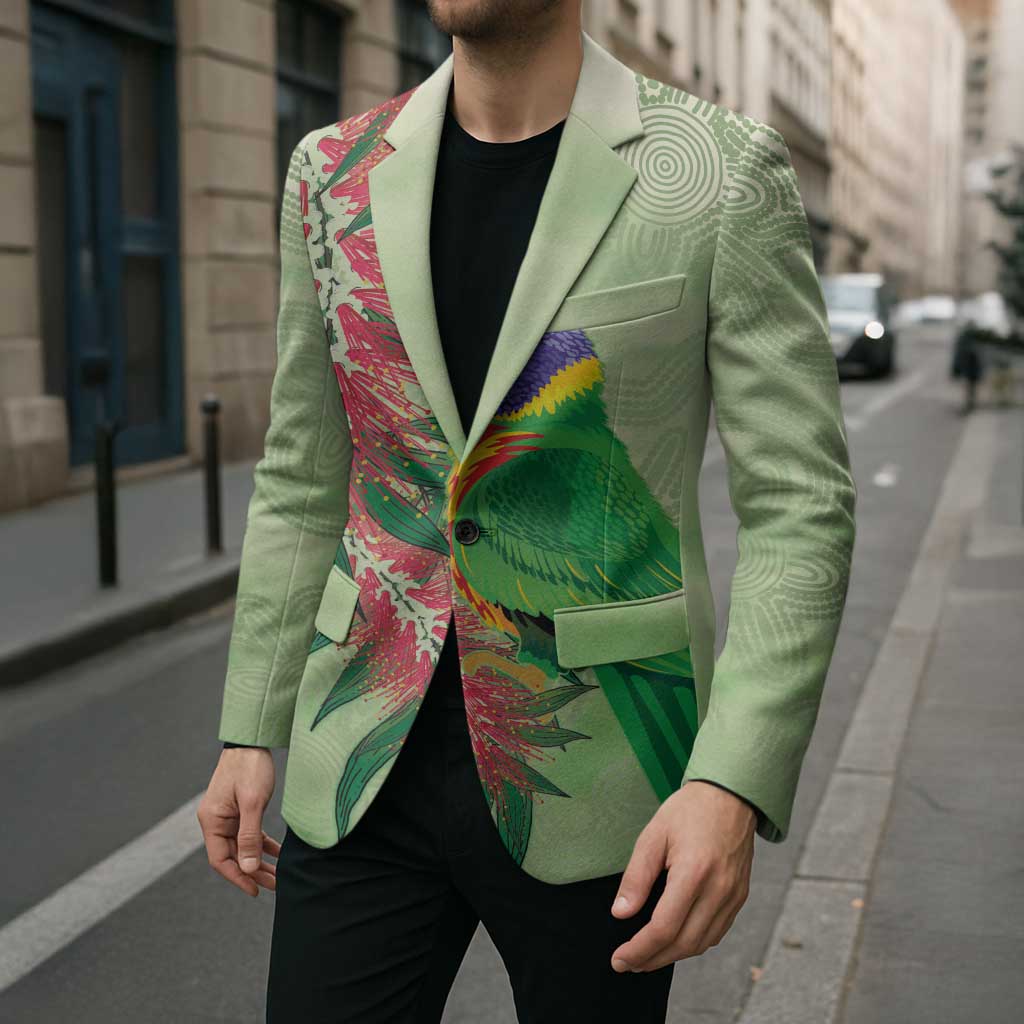 Australia Bottlebrush And Lorikeets Blazer Aboriginal Art - Watercolor Style - Aussie Hoodie