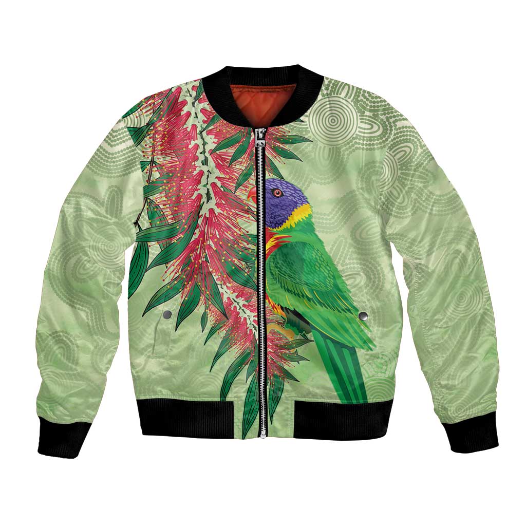 Australia Bottlebrush And Lorikeets Bomber Jacket Aboriginal Art - Watercolor Style