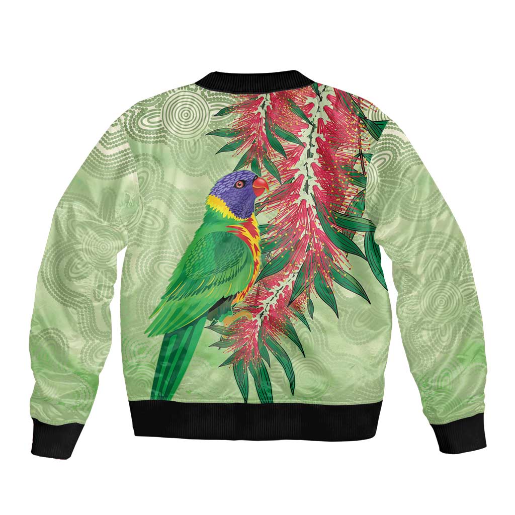 Australia Bottlebrush And Lorikeets Bomber Jacket Aboriginal Art - Watercolor Style