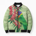 Australia Bottlebrush And Lorikeets Bomber Puffer Jacket Aboriginal Art - Watercolor Style - Aussie Hoodie