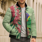 Australia Bottlebrush And Lorikeets Bomber Puffer Jacket Aboriginal Art - Watercolor Style - Aussie Hoodie