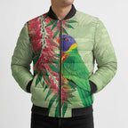 Australia Bottlebrush And Lorikeets Bomber Puffer Jacket Aboriginal Art - Watercolor Style - Aussie Hoodie