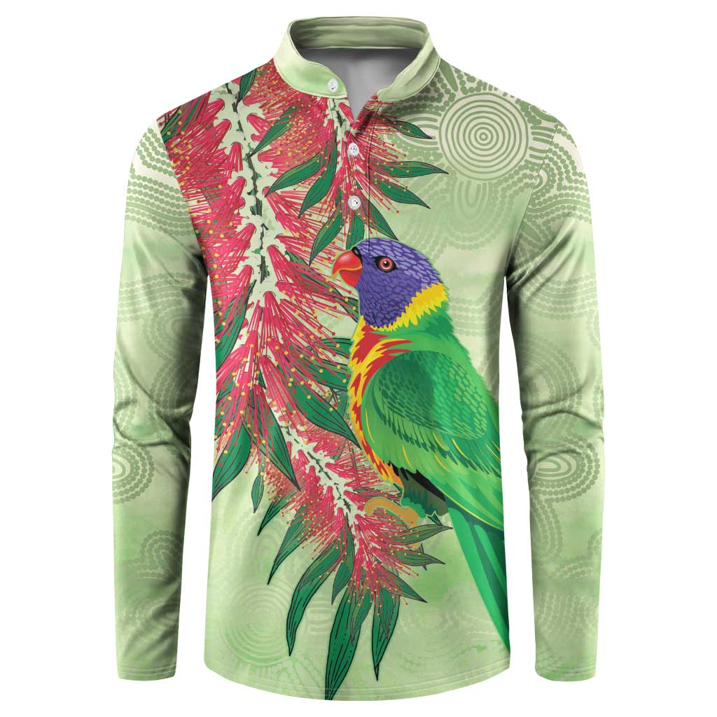Australia Bottlebrush And Lorikeets Button Sweatshirt Aboriginal Art - Watercolor Style