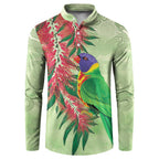 Australia Bottlebrush And Lorikeets Button Sweatshirt Aboriginal Art - Watercolor Style