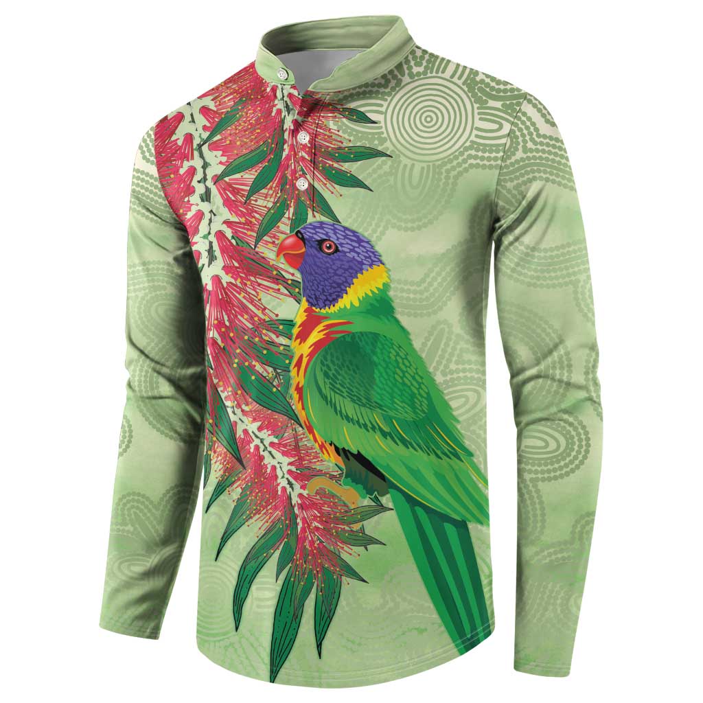 Australia Bottlebrush And Lorikeets Button Sweatshirt Aboriginal Art - Watercolor Style