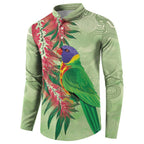 Australia Bottlebrush And Lorikeets Button Sweatshirt Aboriginal Art - Watercolor Style
