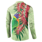 Australia Bottlebrush And Lorikeets Button Sweatshirt Aboriginal Art - Watercolor Style