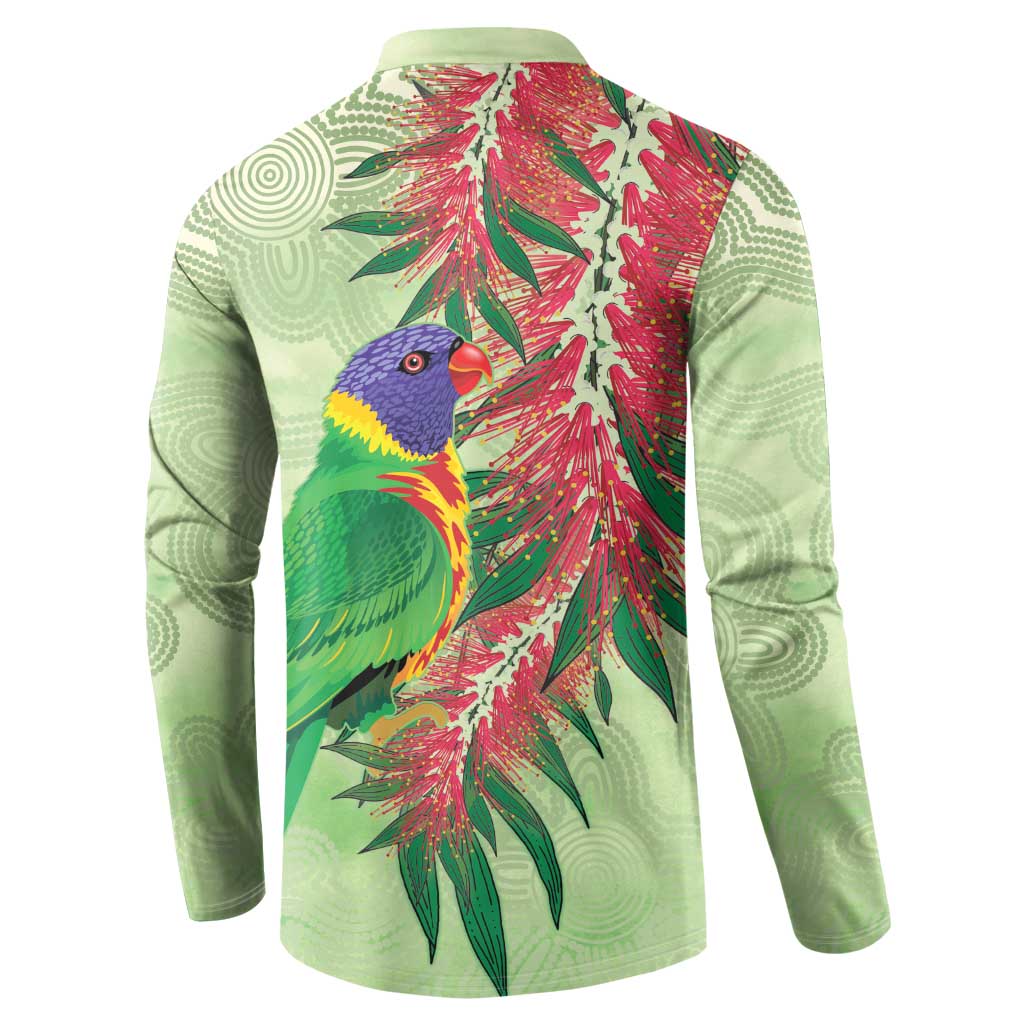 Australia Bottlebrush And Lorikeets Button Sweatshirt Aboriginal Art - Watercolor Style