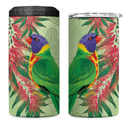 Australia Bottlebrush And Lorikeets 4 in 1 Can Cooler Tumbler Aboriginal Art - Watercolor Style