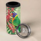 Australia Bottlebrush And Lorikeets 4 in 1 Can Cooler Tumbler Aboriginal Art - Watercolor Style