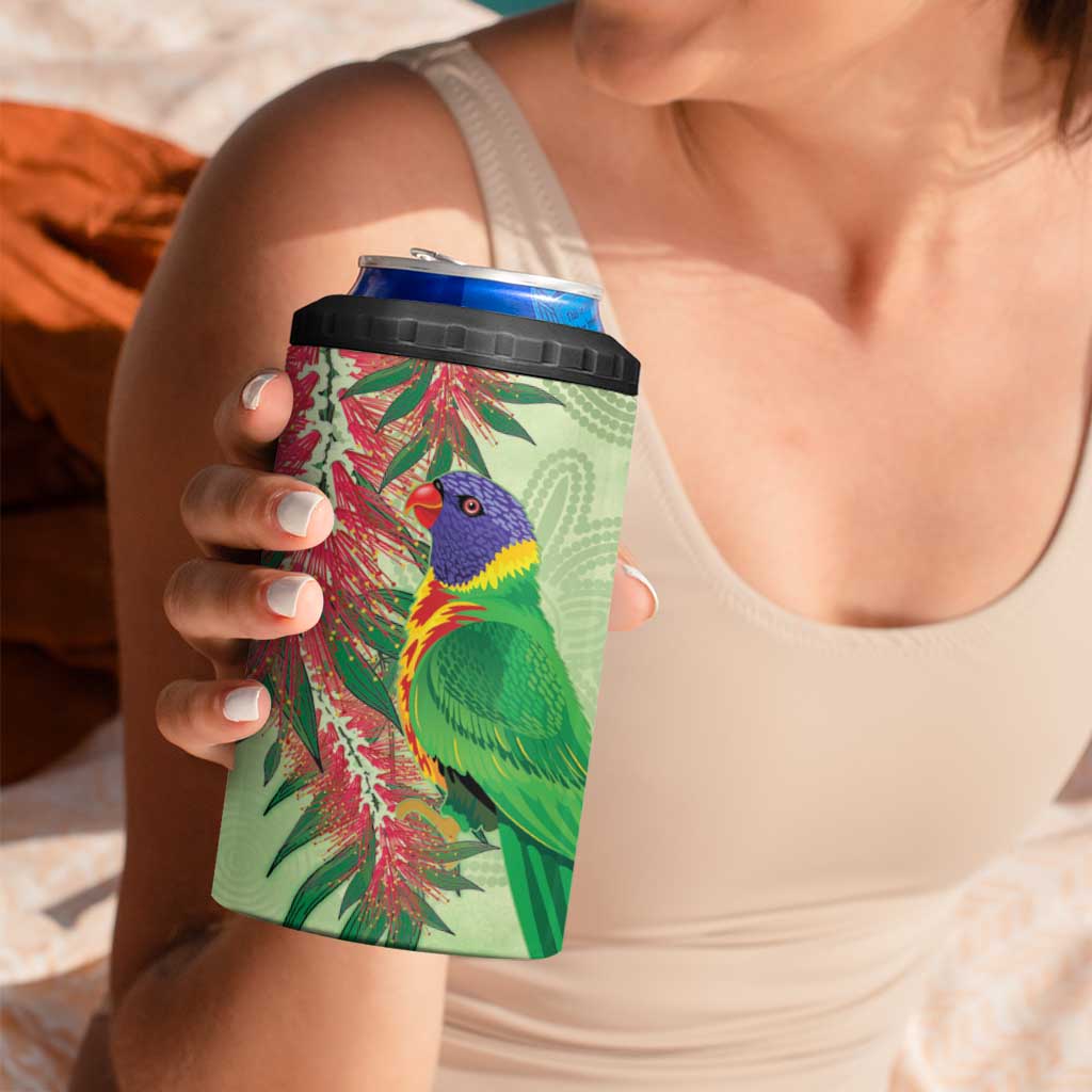Australia Bottlebrush And Lorikeets 4 in 1 Can Cooler Tumbler Aboriginal Art - Watercolor Style