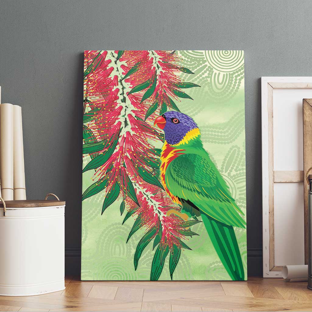 Australia Bottlebrush And Lorikeets Canvas Wall Art Aboriginal Art - Watercolor Style