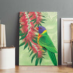 Australia Bottlebrush And Lorikeets Canvas Wall Art Aboriginal Art - Watercolor Style