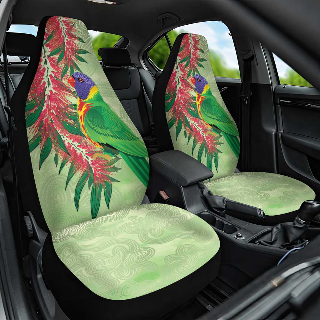 Australia Bottlebrush And Lorikeets Car Seat Cover Aboriginal Art - Watercolor Style