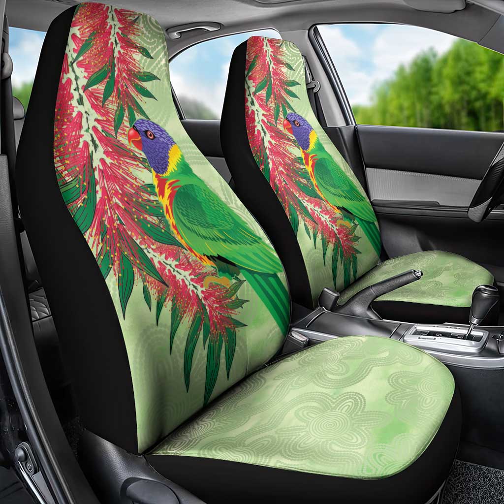 Australia Bottlebrush And Lorikeets Car Seat Cover Aboriginal Art - Watercolor Style