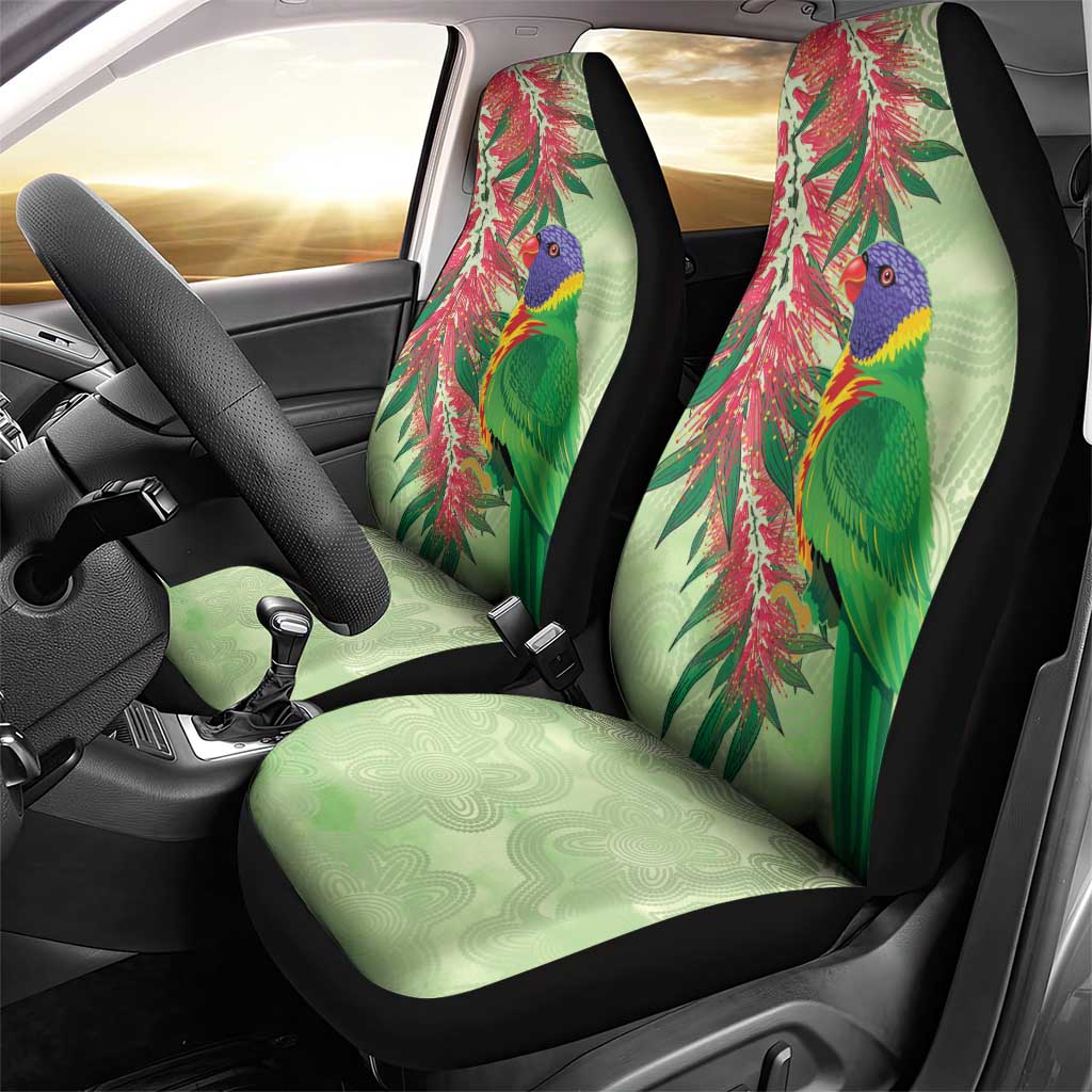 Australia Bottlebrush And Lorikeets Car Seat Cover Aboriginal Art - Watercolor Style
