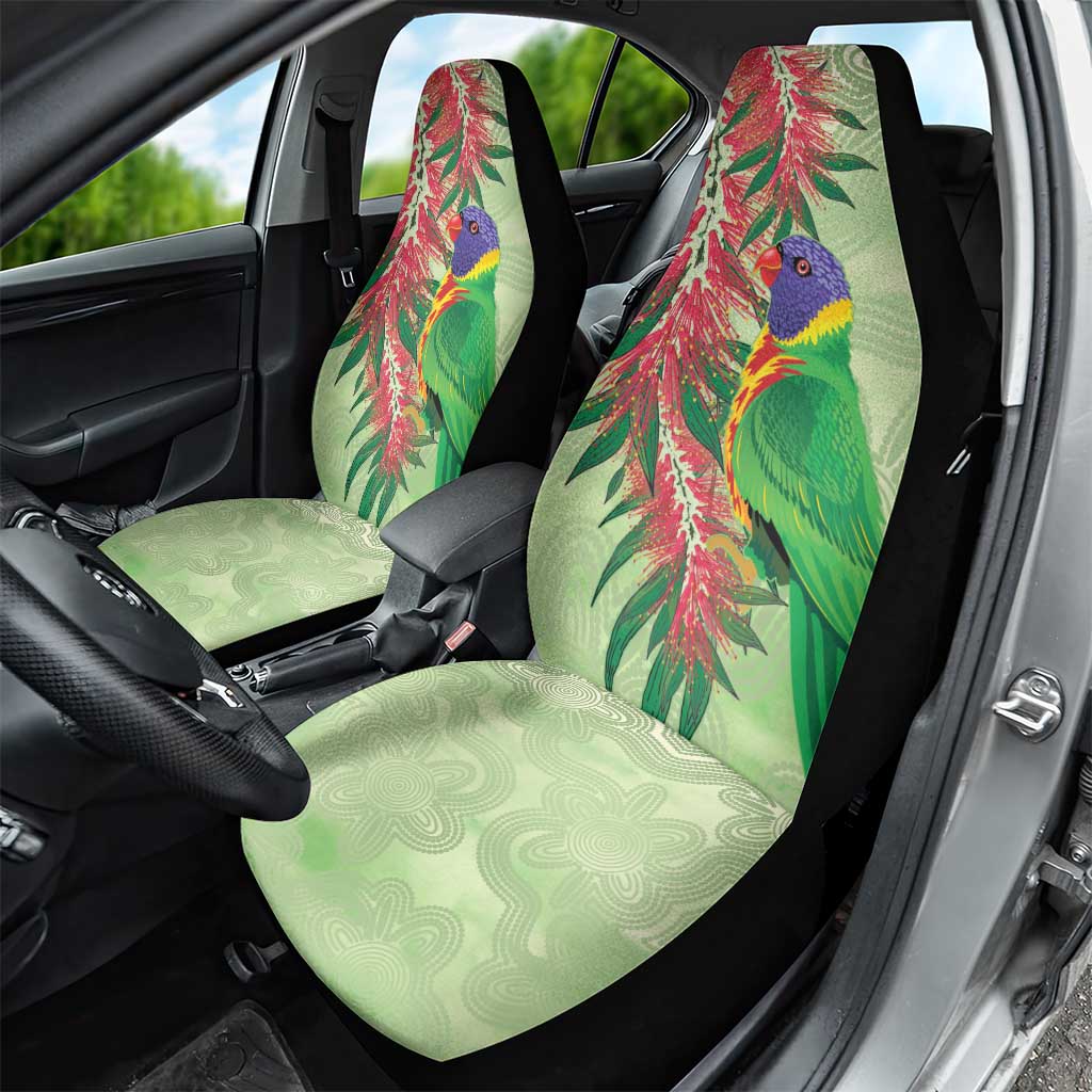 Australia Bottlebrush And Lorikeets Car Seat Cover Aboriginal Art - Watercolor Style