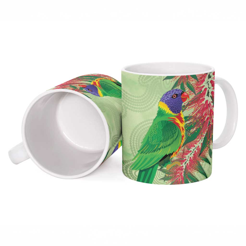 Australia Bottlebrush And Lorikeets Ceramic Mug Aboriginal Art - Watercolor Style - Aussie Hoodie