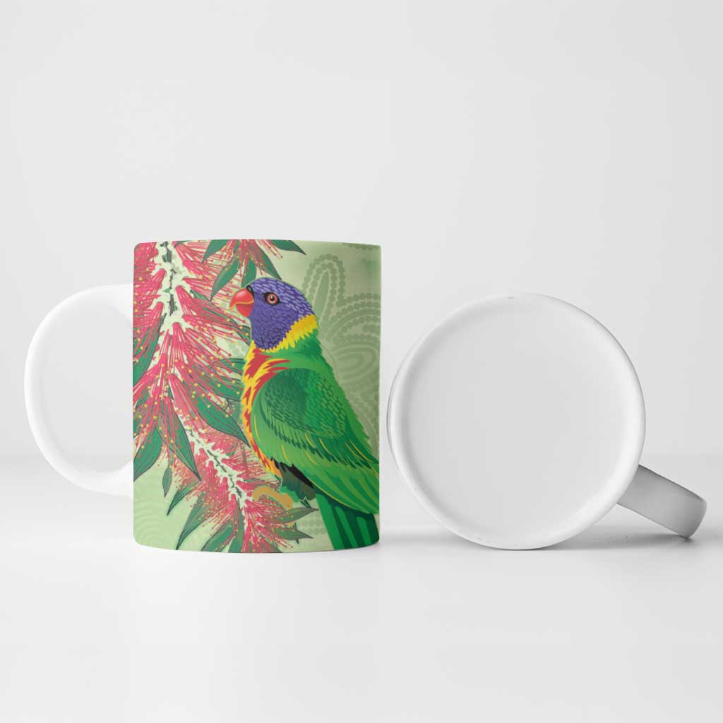 Australia Bottlebrush And Lorikeets Ceramic Mug Aboriginal Art - Watercolor Style - Aussie Hoodie