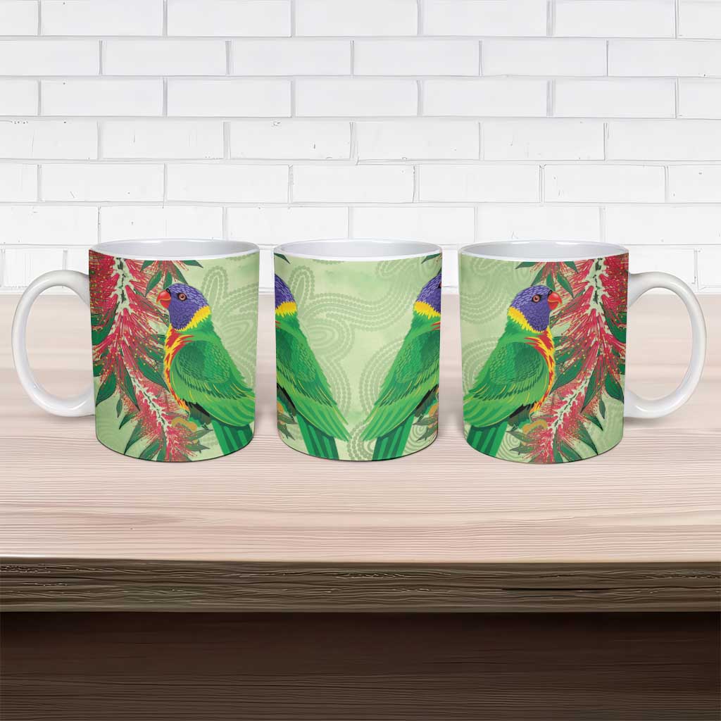 Australia Bottlebrush And Lorikeets Ceramic Mug Aboriginal Art - Watercolor Style - Aussie Hoodie