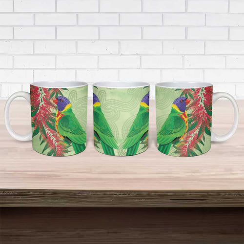 Australia Bottlebrush And Lorikeets Ceramic Mug Aboriginal Art - Watercolor Style - Aussie Hoodie