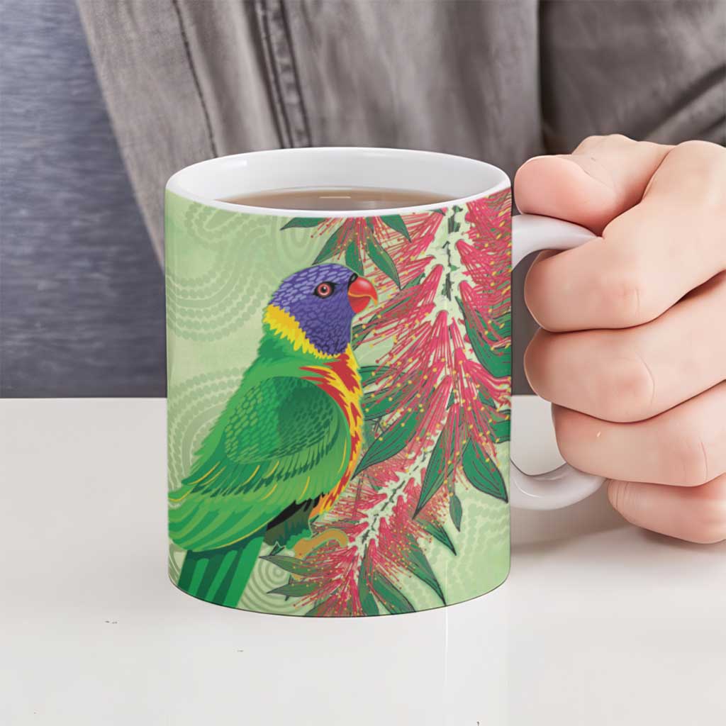 Australia Bottlebrush And Lorikeets Ceramic Mug Aboriginal Art - Watercolor Style - Aussie Hoodie