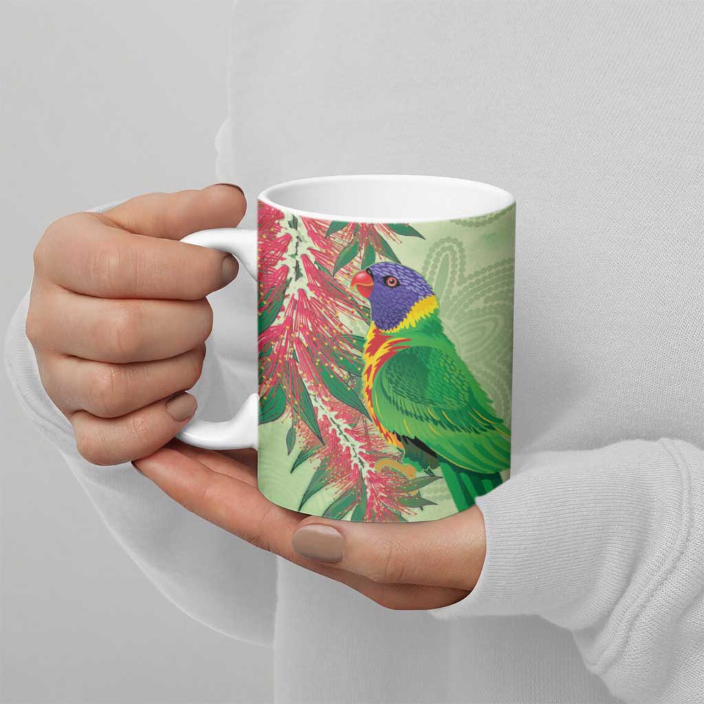 Australia Bottlebrush And Lorikeets Ceramic Mug Aboriginal Art - Watercolor Style - Aussie Hoodie