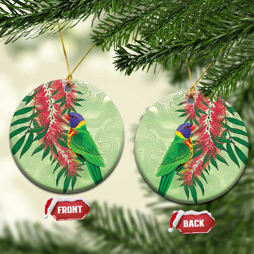 Australia Bottlebrush And Lorikeets Ceramic Ornament Aboriginal Art - Watercolor Style