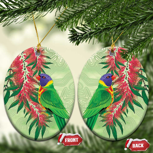Australia Bottlebrush And Lorikeets Ceramic Ornament Aboriginal Art - Watercolor Style