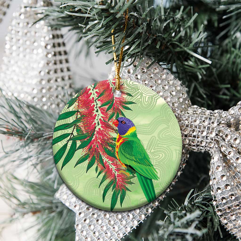 Australia Bottlebrush And Lorikeets Ceramic Ornament Aboriginal Art - Watercolor Style