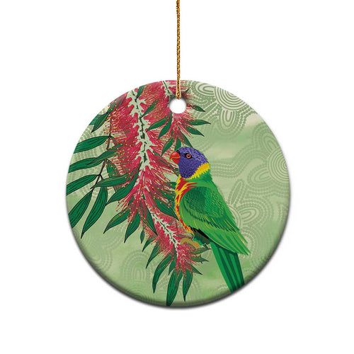 Australia Bottlebrush And Lorikeets Ceramic Ornament Aboriginal Art - Watercolor Style