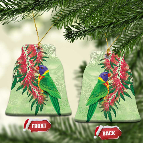 Australia Bottlebrush And Lorikeets Ceramic Ornament Aboriginal Art - Watercolor Style