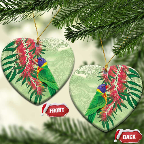 Australia Bottlebrush And Lorikeets Ceramic Ornament Aboriginal Art - Watercolor Style