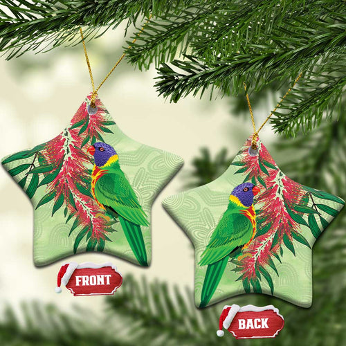 Australia Bottlebrush And Lorikeets Ceramic Ornament Aboriginal Art - Watercolor Style
