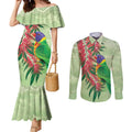 Australia Bottlebrush And Lorikeets Couples Matching Mermaid Dress and Long Sleeve Button Shirt Aboriginal Art - Watercolor Style