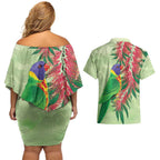 Australia Bottlebrush And Lorikeets Couples Matching Off Shoulder Short Dress and Hawaiian Shirt Aboriginal Art - Watercolor Style