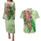 Australia Bottlebrush And Lorikeets Couples Matching Puletasi and Hawaiian Shirt Aboriginal Art - Watercolor Style