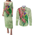Australia Bottlebrush And Lorikeets Couples Matching Puletasi and Long Sleeve Button Shirt Aboriginal Art - Watercolor Style