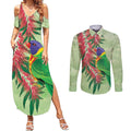 Australia Bottlebrush And Lorikeets Couples Matching Summer Maxi Dress and Long Sleeve Button Shirt Aboriginal Art - Watercolor Style