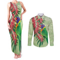 Australia Bottlebrush And Lorikeets Couples Matching Tank Maxi Dress and Long Sleeve Button Shirt Aboriginal Art - Watercolor Style