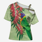 Australia Bottlebrush And Lorikeets Cross Shoulder Shirt Aboriginal Art - Watercolor Style - Aussie Hoodie
