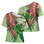 Australia Bottlebrush And Lorikeets Cross Shoulder Shirt Aboriginal Art - Watercolor Style - Aussie Hoodie