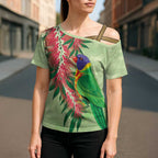 Australia Bottlebrush And Lorikeets Cross Shoulder Shirt Aboriginal Art - Watercolor Style - Aussie Hoodie