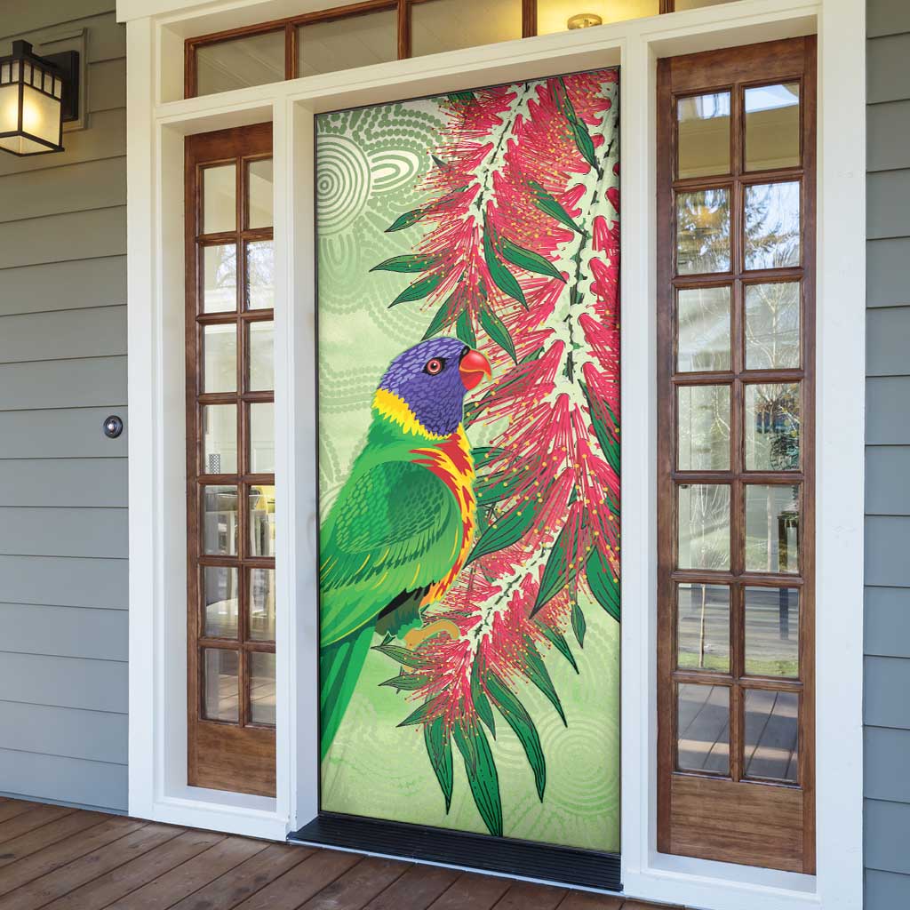 Australia Bottlebrush And Lorikeets Door Cover Aboriginal Art - Watercolor Style - Aussie Hoodie