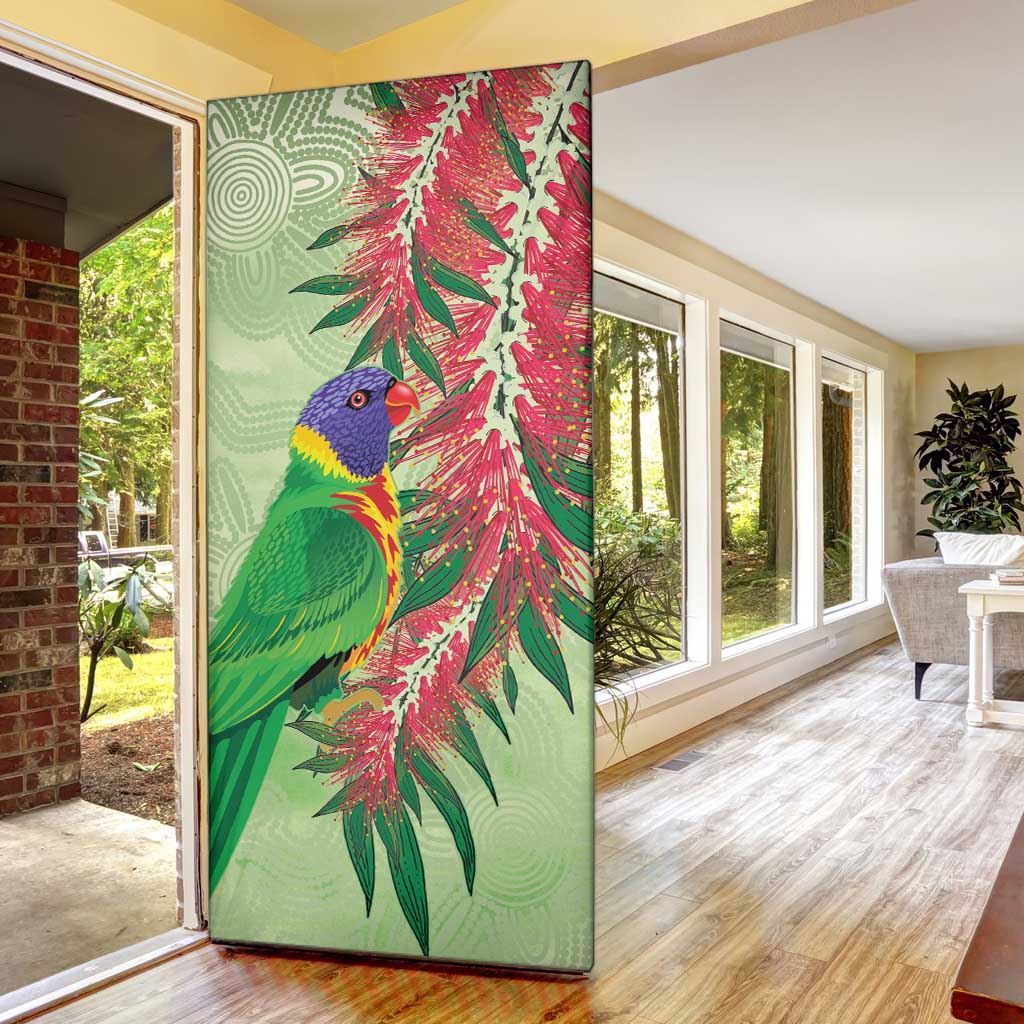 Australia Bottlebrush And Lorikeets Door Cover Aboriginal Art - Watercolor Style - Aussie Hoodie