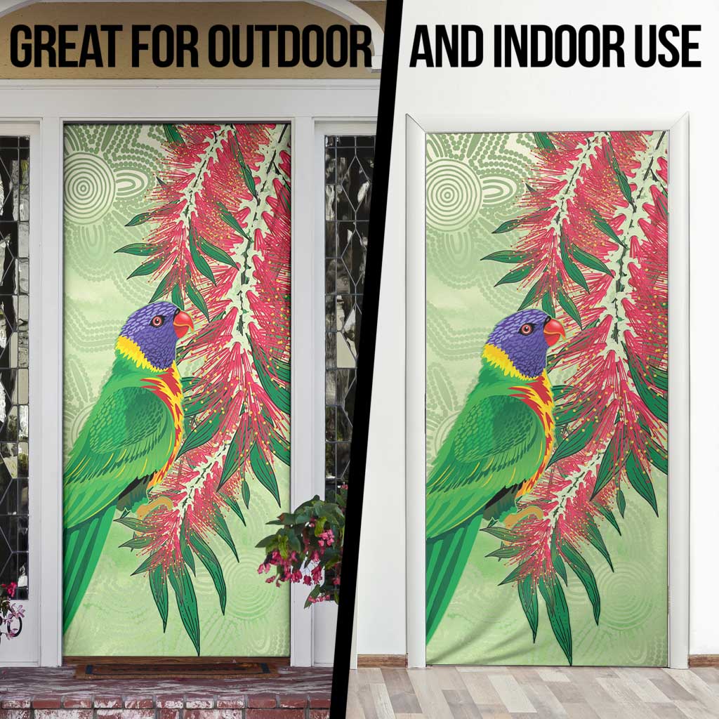 Australia Bottlebrush And Lorikeets Door Cover Aboriginal Art - Watercolor Style - Aussie Hoodie