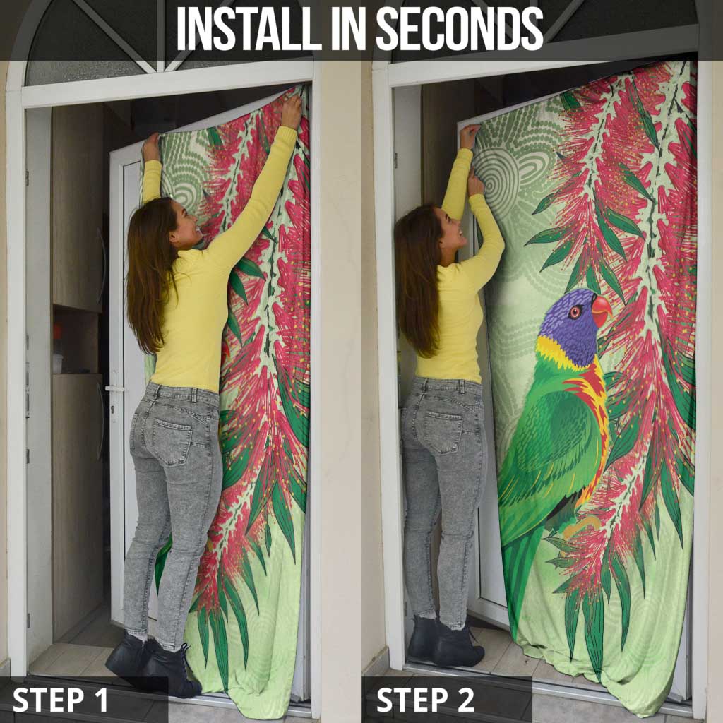 Australia Bottlebrush And Lorikeets Door Cover Aboriginal Art - Watercolor Style - Aussie Hoodie