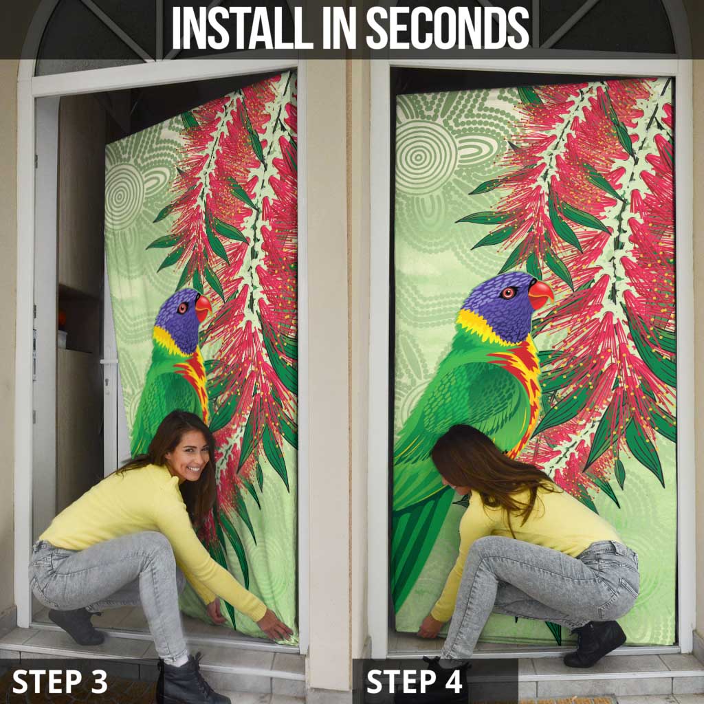 Australia Bottlebrush And Lorikeets Door Cover Aboriginal Art - Watercolor Style - Aussie Hoodie