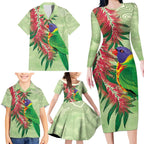 Australia Bottlebrush And Lorikeets Family Matching Long Sleeve Bodycon Dress and Hawaiian Shirt Aboriginal Art - Watercolor Style